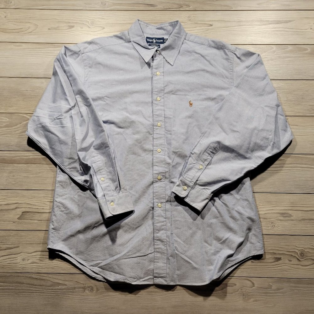Ralph Lauren Yarmouth Men's 17.5-36 Blue Oxford Button-Down Long Sleeve Shirt